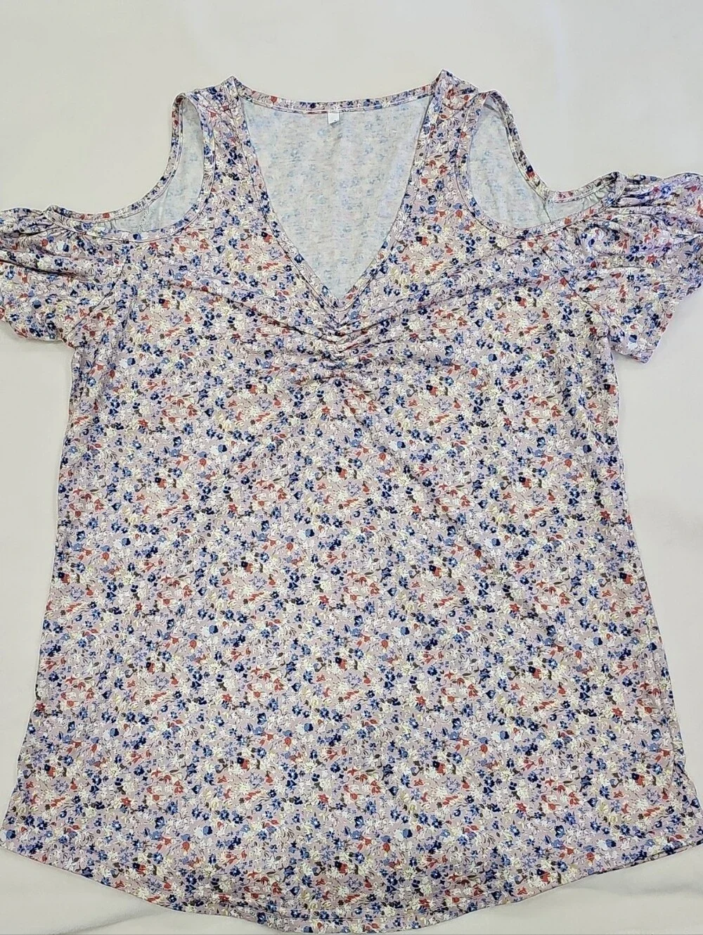 SHEIN Blue and Pink Floral Cold-Shoulder V-Neck Camisole - Picture 1 of 4